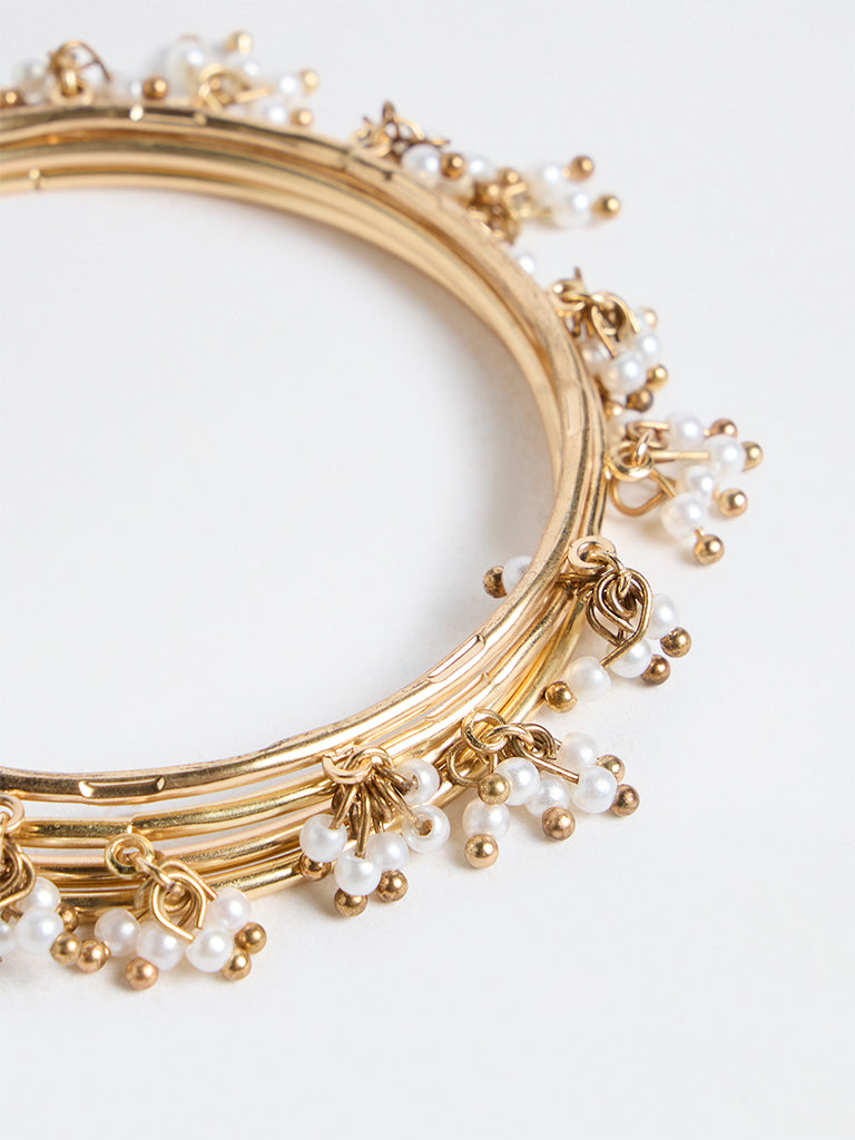 Westside Accessories Gold Pearl-Detail Bangles - Pack of 4
