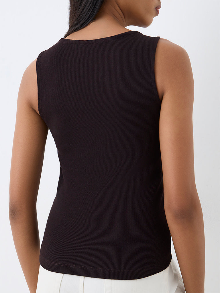 Wardrobe Dark Brown Hardware-Detail Cotton-Blend Top
