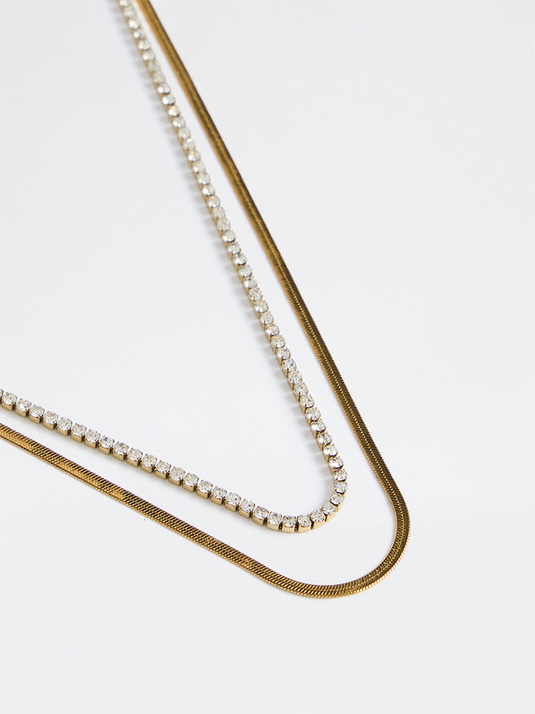 Westside Accessories Gold Dimanted Layered Necklaces - Pack of 2