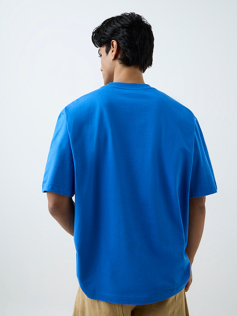 Nuon Blue Text Printed Relaxed-Fit T-Shirt