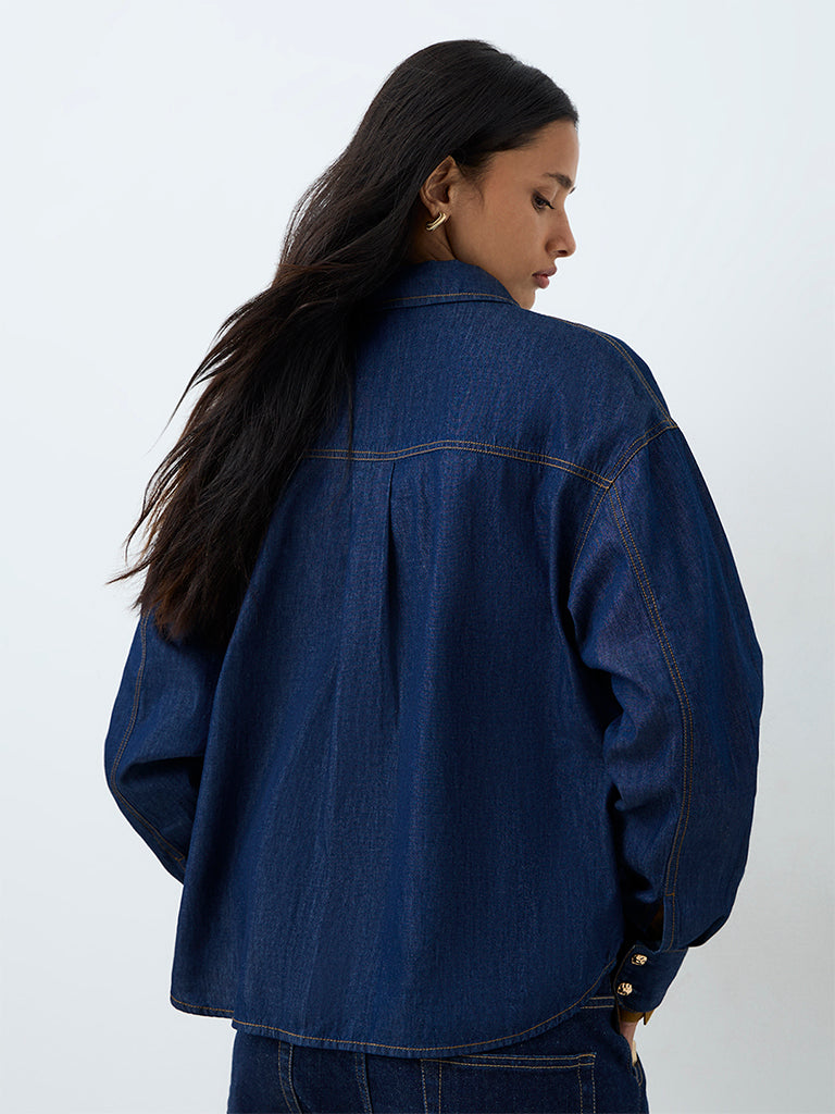 LOV Dark Blue Oversized Denim Shirt