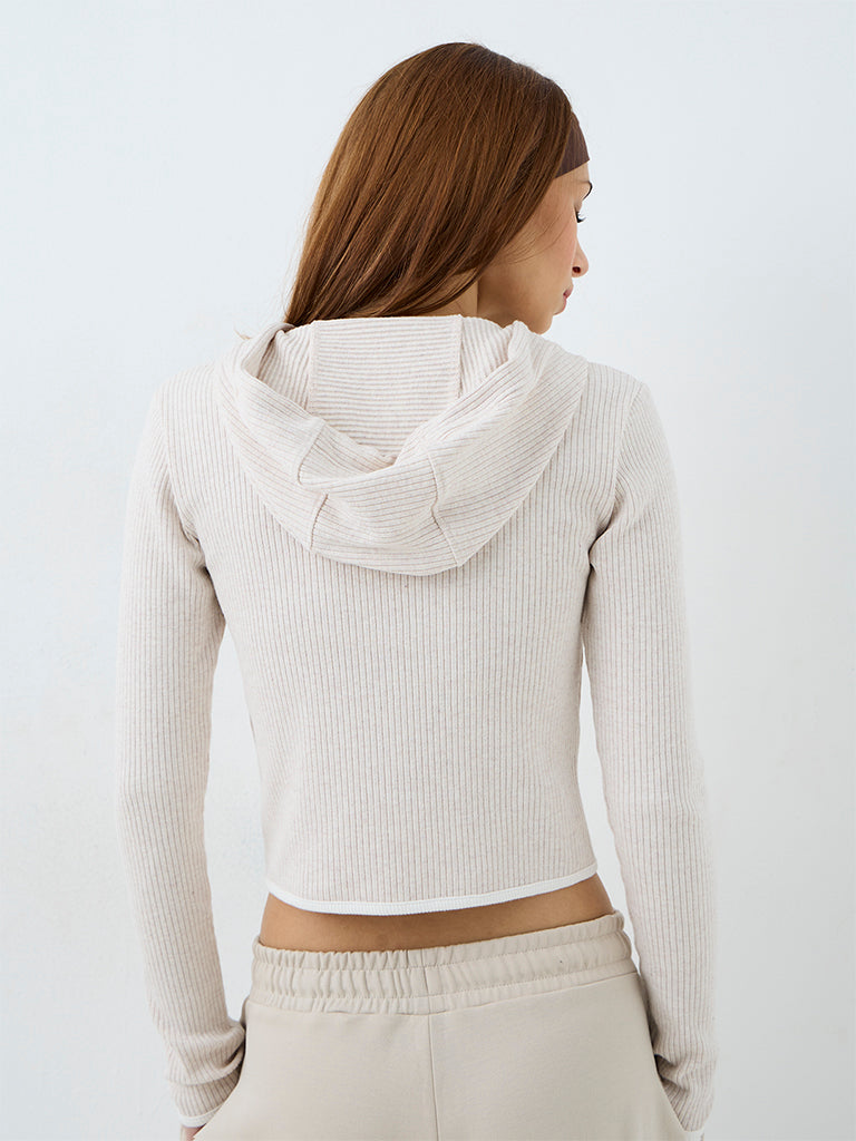 Nuoflexx Light Beige Striped Hooded Jacket