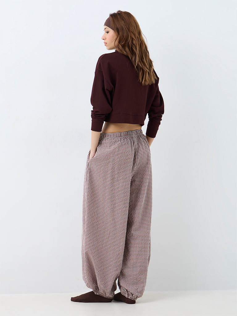 Superstar Brown Checkered High-Rise Balloon Pants