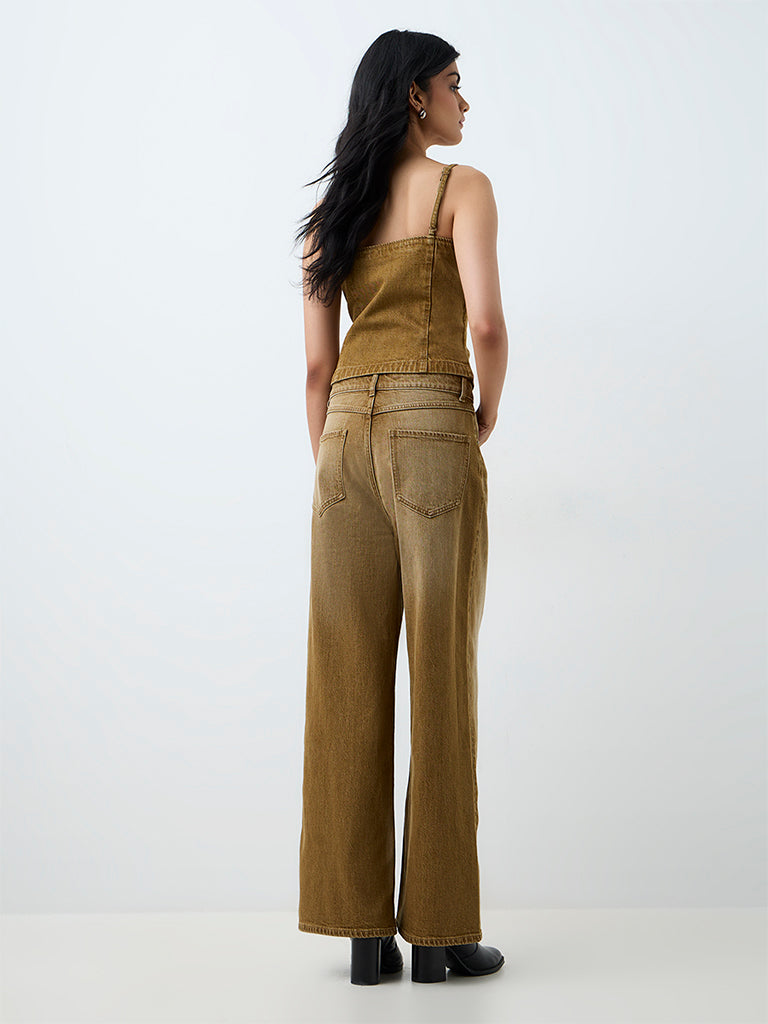 Nuon Mustard Wash High-Waist Jeans