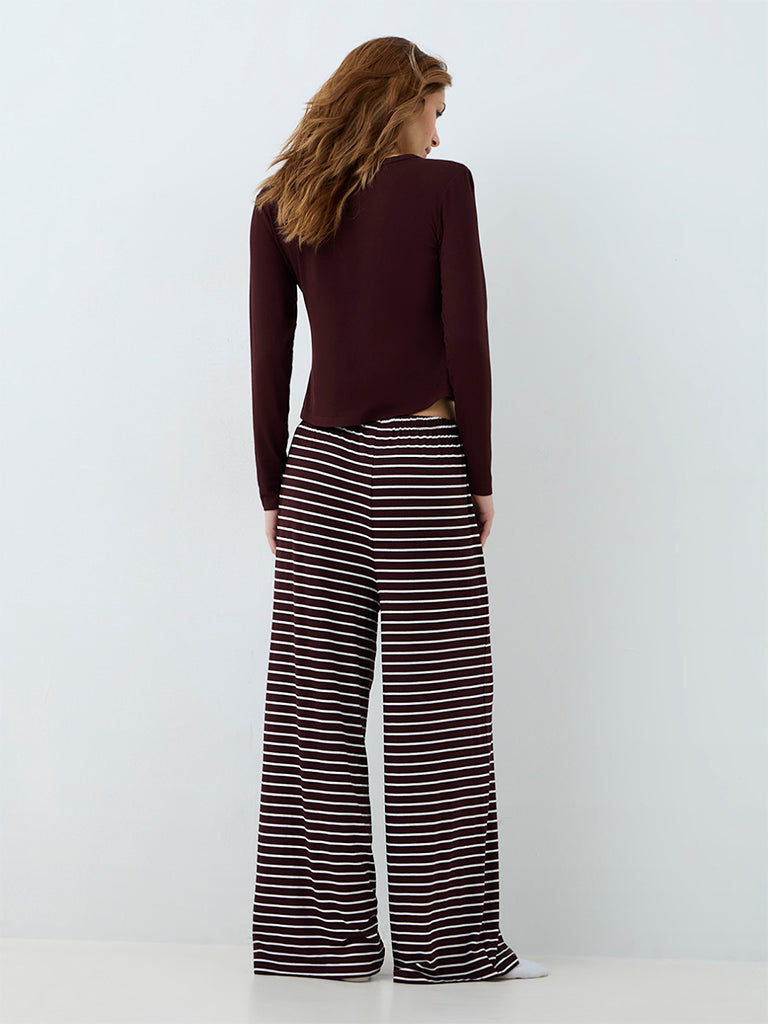 Superstar Dark Brown Striped High-Rise Pants