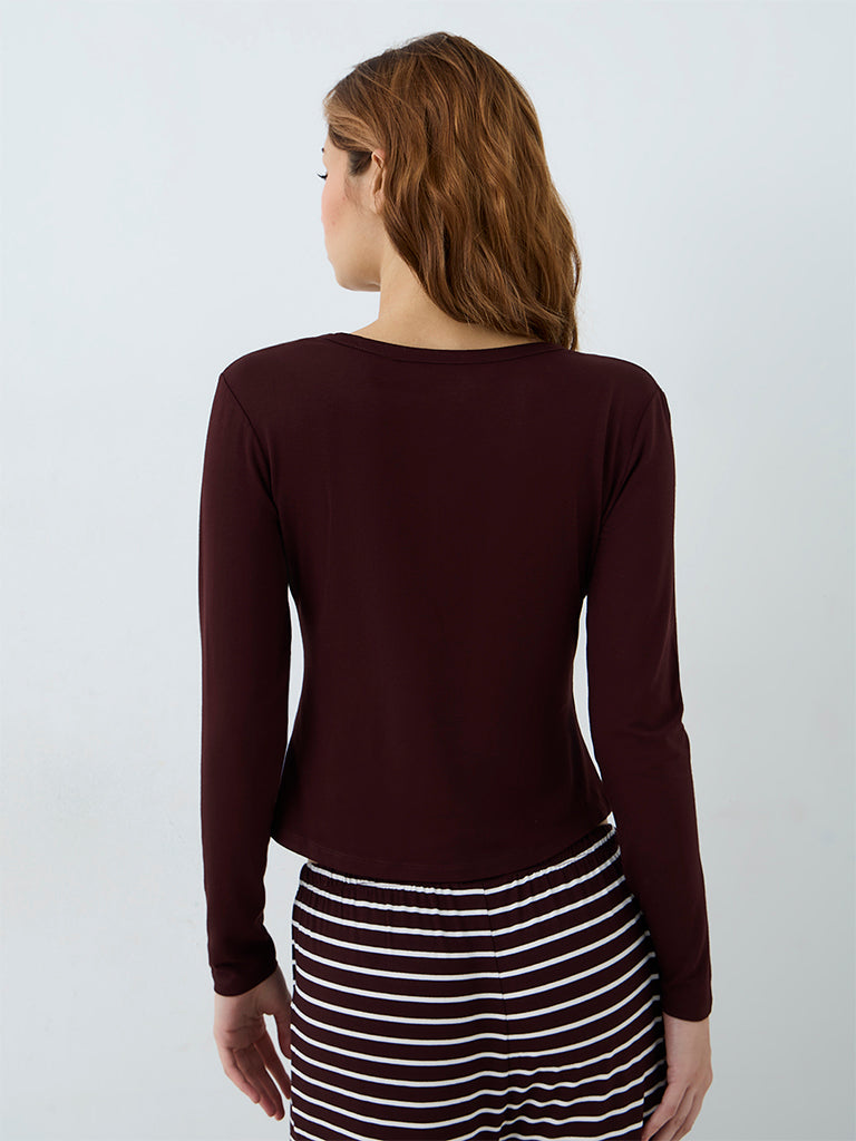 Superstar Dark Brown Solid Henley T-Shirt
