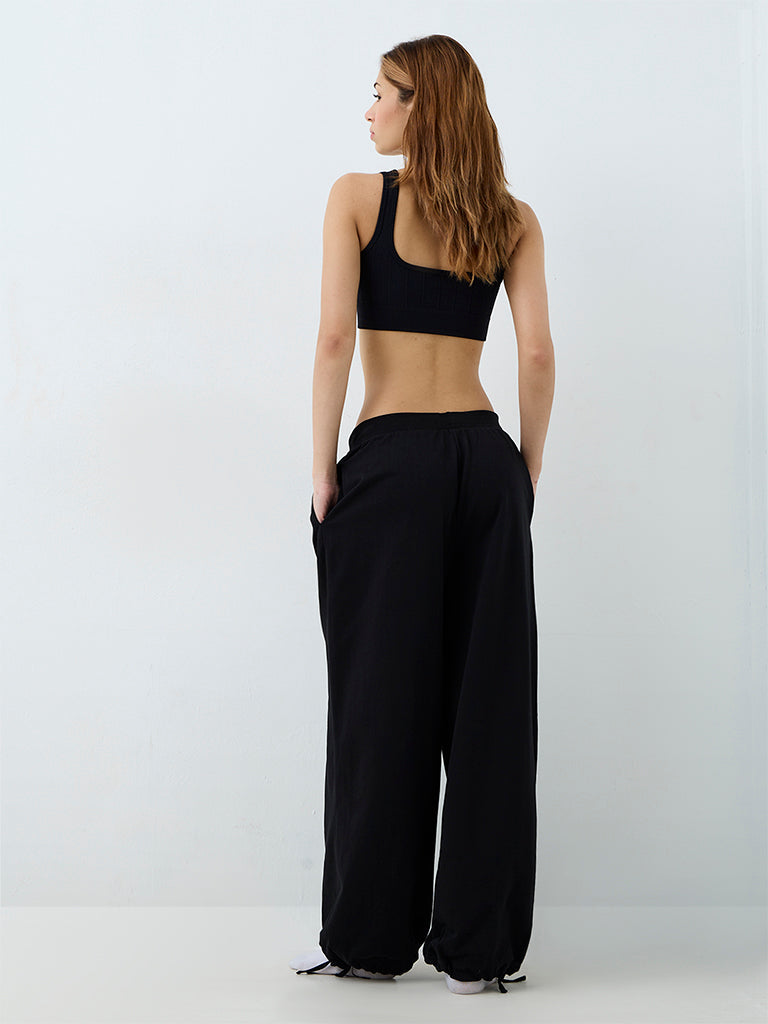 Superstar Black Solid High-Rise Parachute Pants