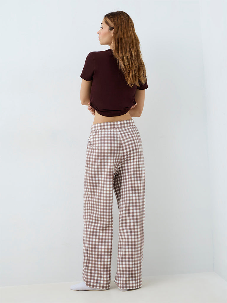 Superstar Brown Gingham Checkered High-Rise Pants