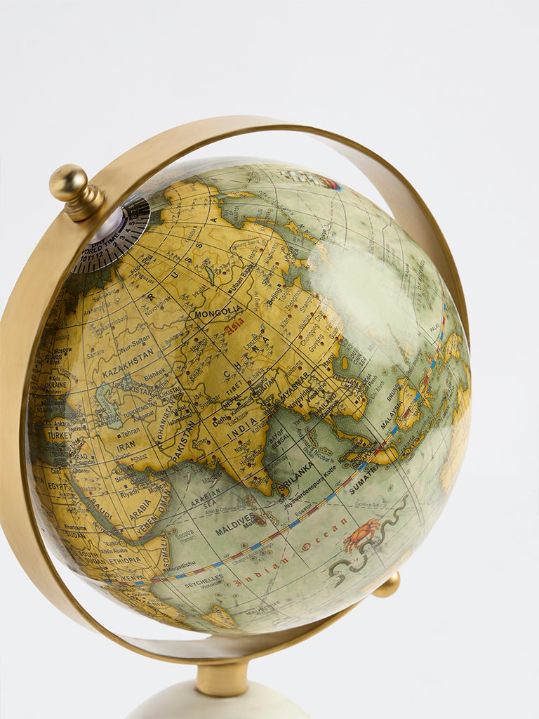 Westside Home Multicolor Antique-Style Globe with White Marble Base