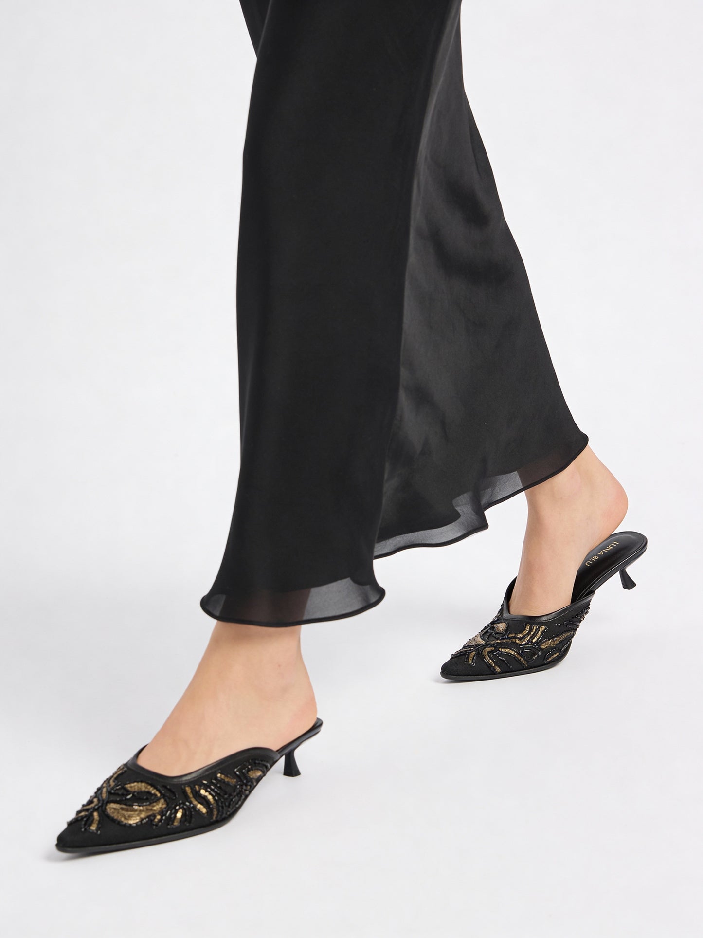 LUNA BLU Black Embellished Heel Mules