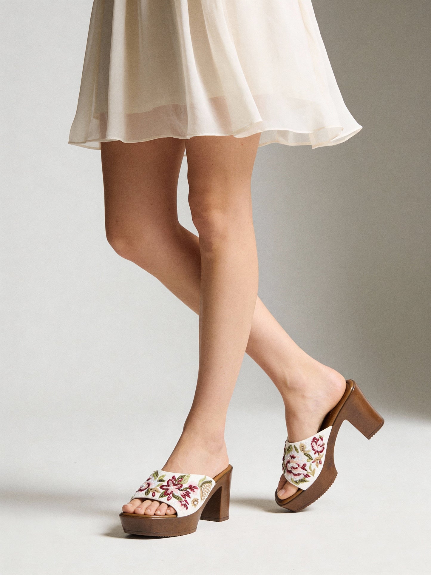 LUNA BLU Red Floral Embroidered Heel Sandals