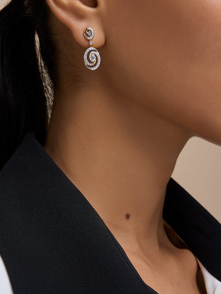 Dual Spiral Drop Earrings with Lab Diamond