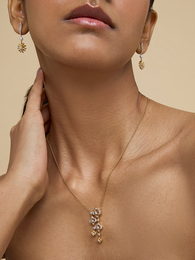 Floral Lab-Diamond Cascade Necklace