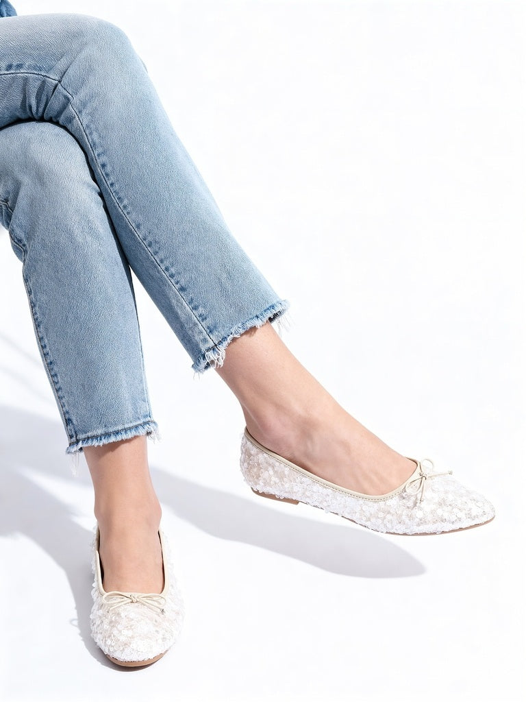 LUNA BLU Ivory Sequin Detailed Ballerinas