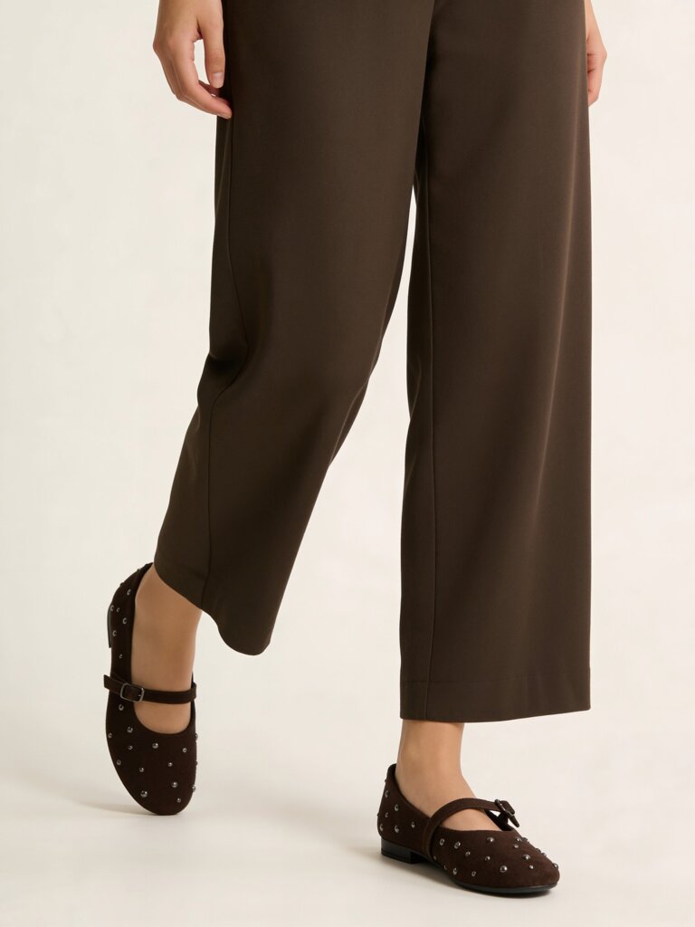 LUNA BLU Brown Stud-Detailed Leather Mary Jane Shoes