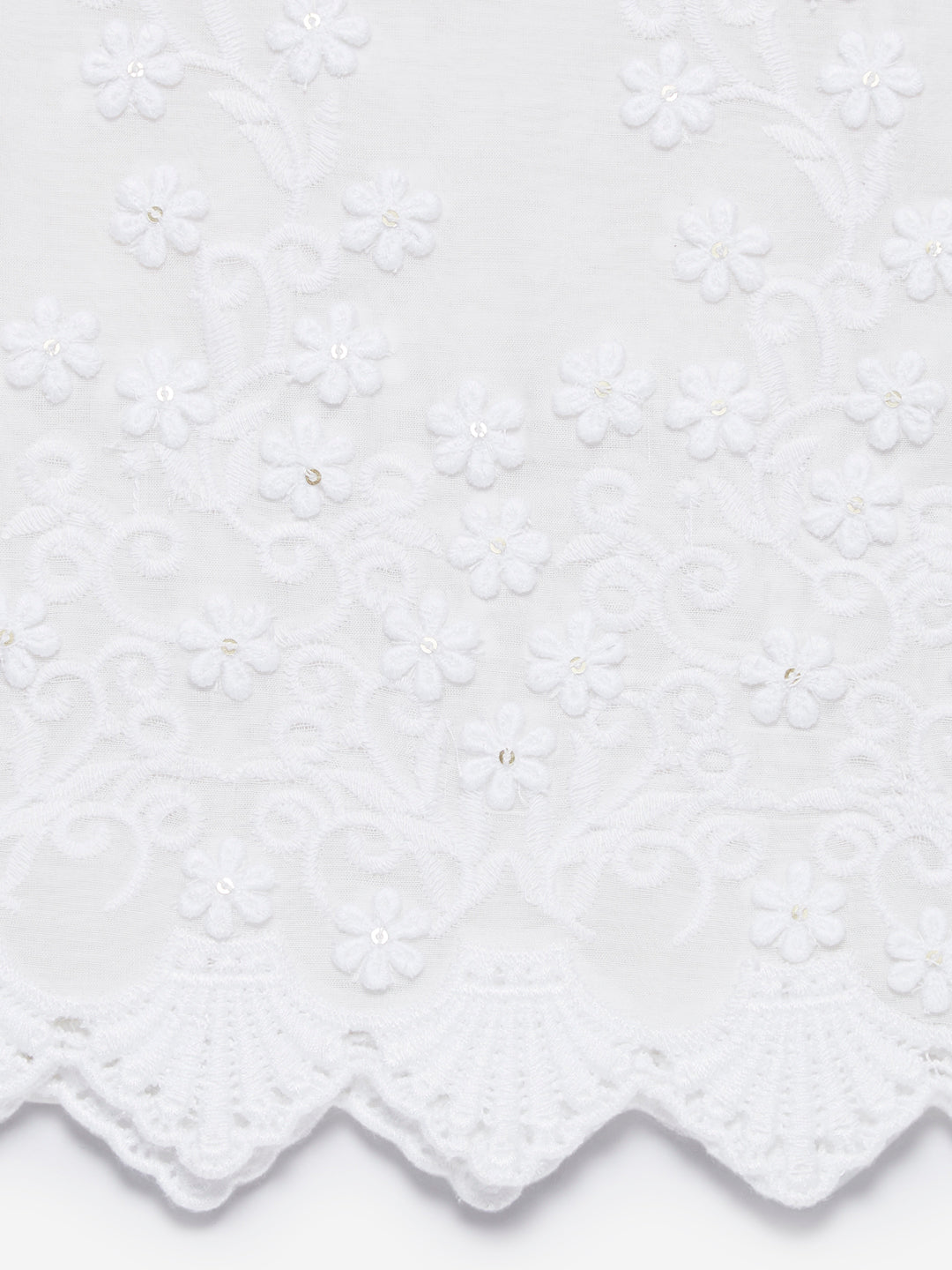 Zuba White Embroidered Cotton-Silk Stole for women close up view - Westside