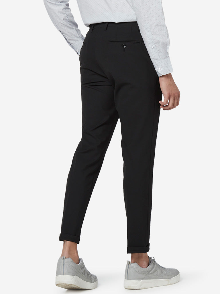WES Formals Black Carrot Fit Trousers Back View