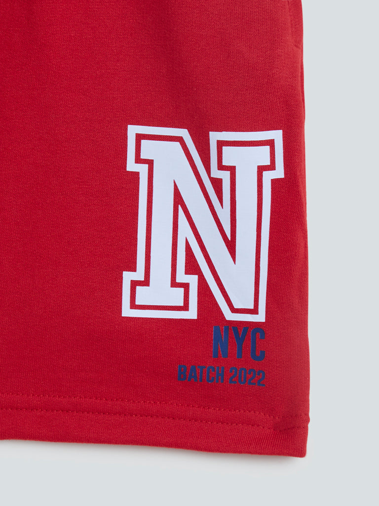 Crimson Text Pattern Cotton-Blend Shorts
