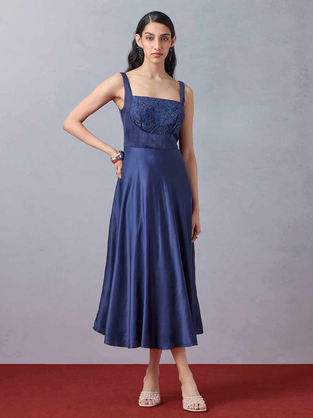 Samoh Embroidered Midi Dress - Blue