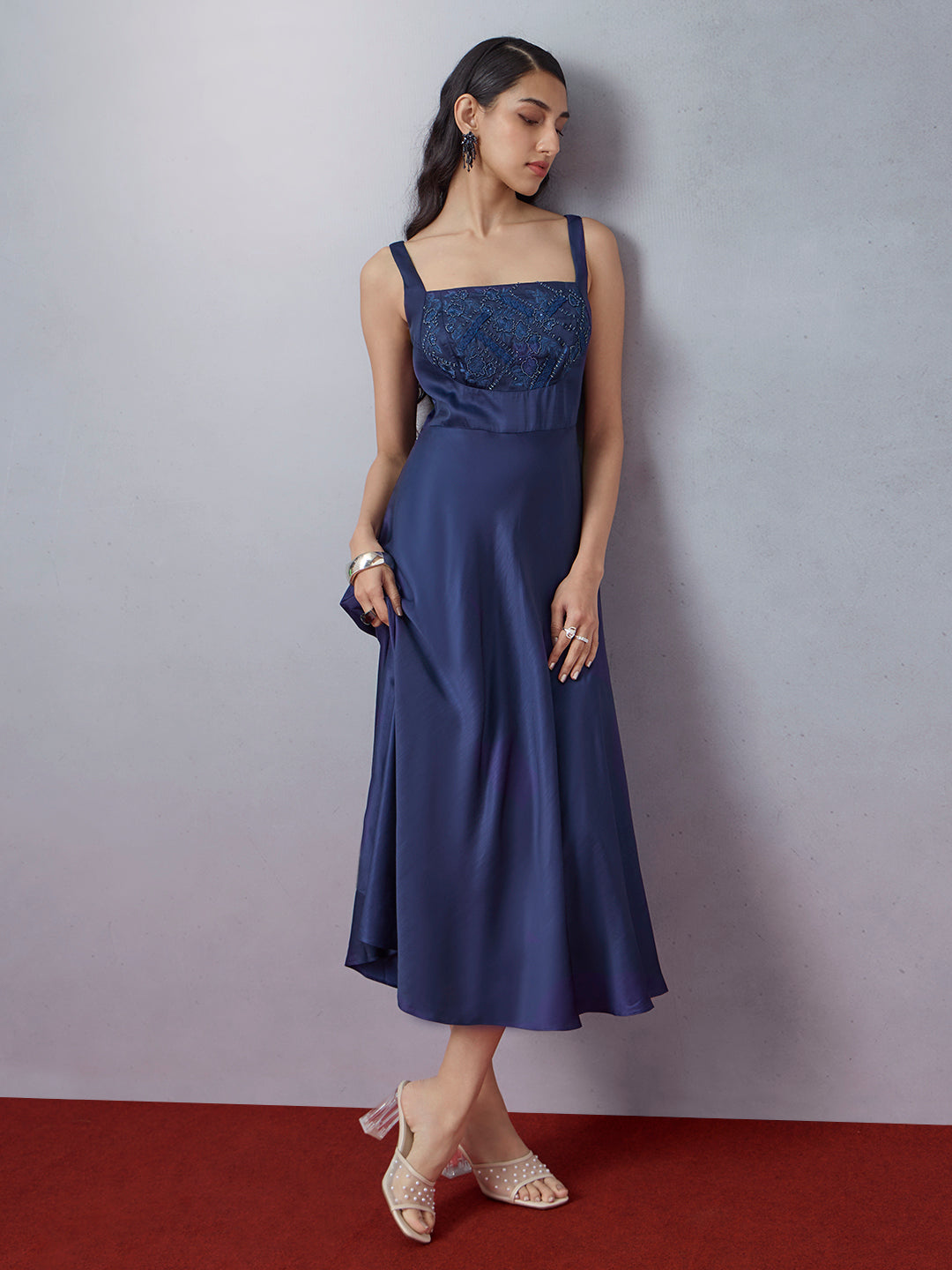 Samoh Embroidered Midi Dress - Blue