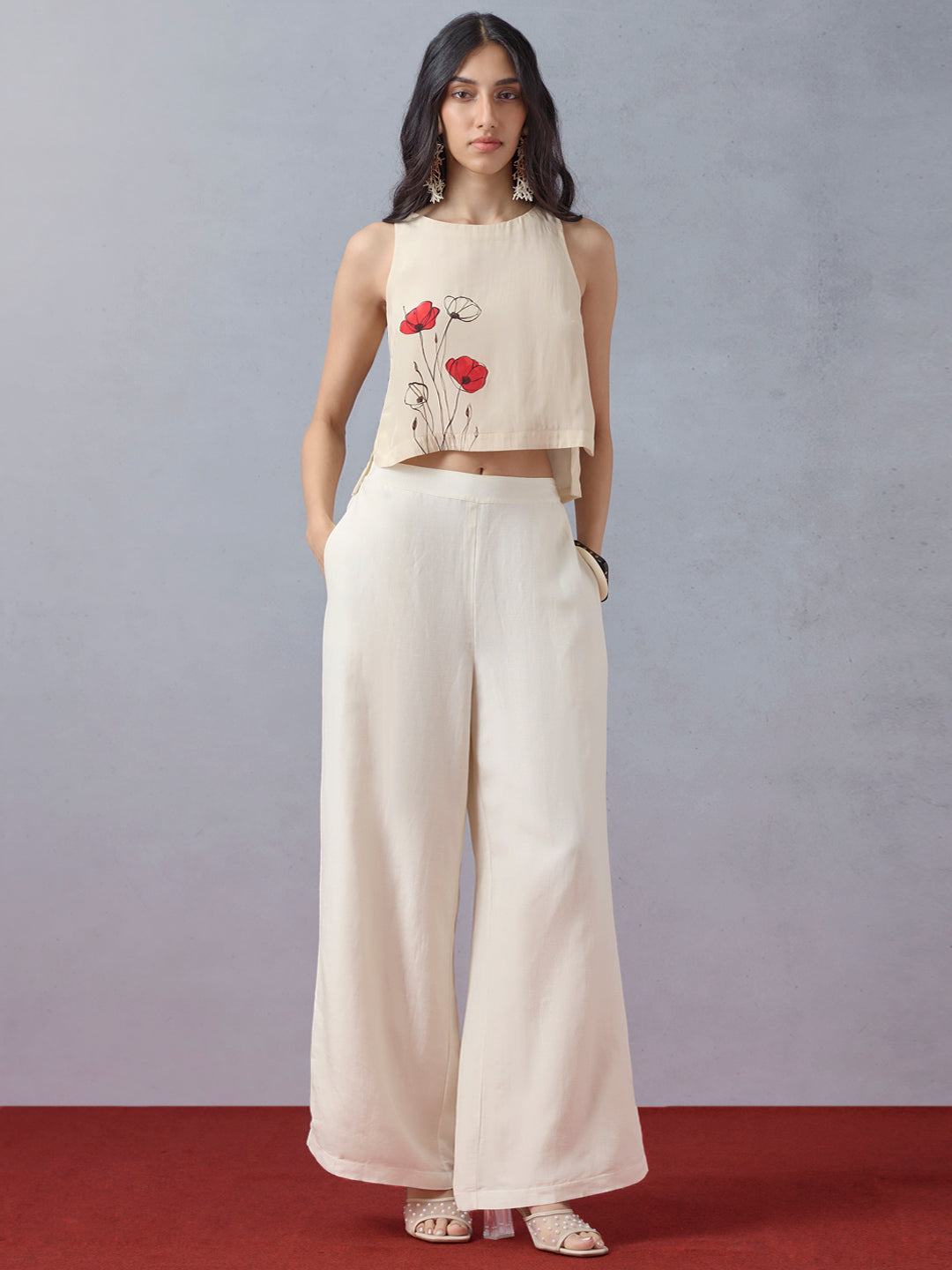 Samoh Solid Straight Leg Pants - Cream