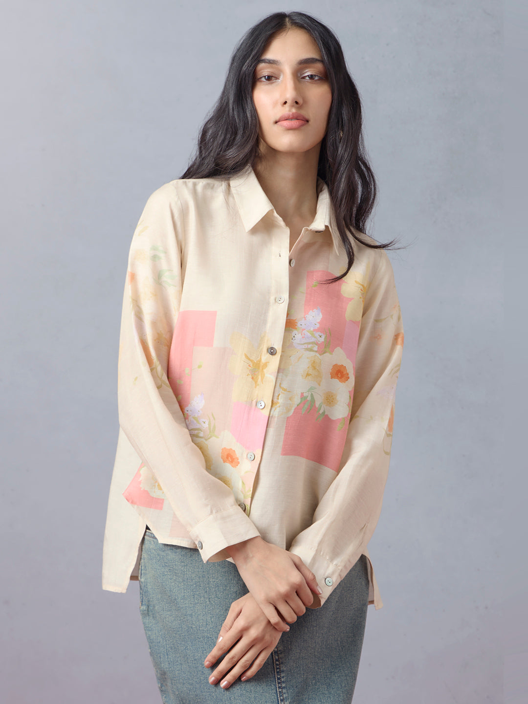 Samoh Floral Printed Shirt - Beige