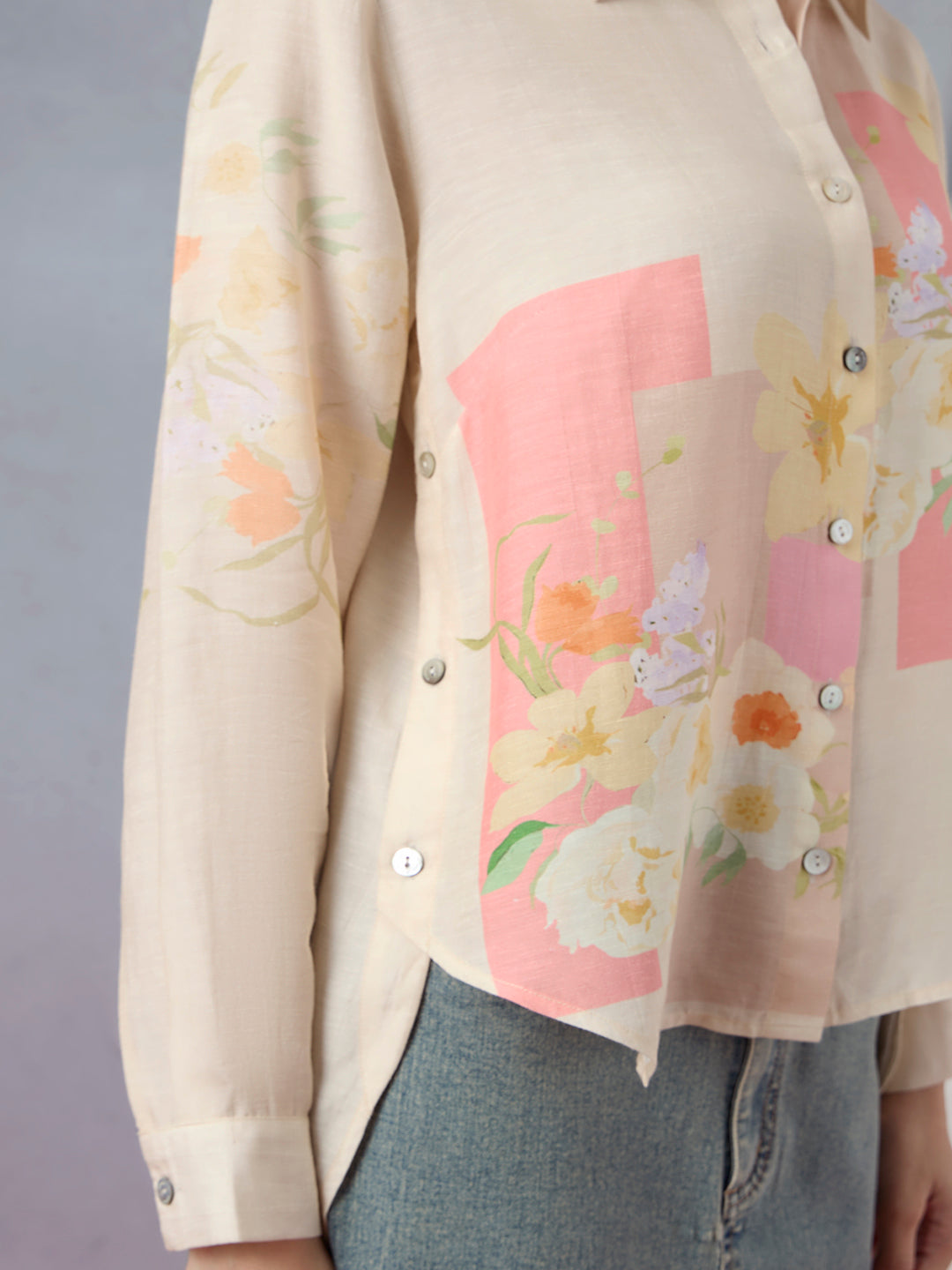 Samoh Floral Printed Shirt - Beige