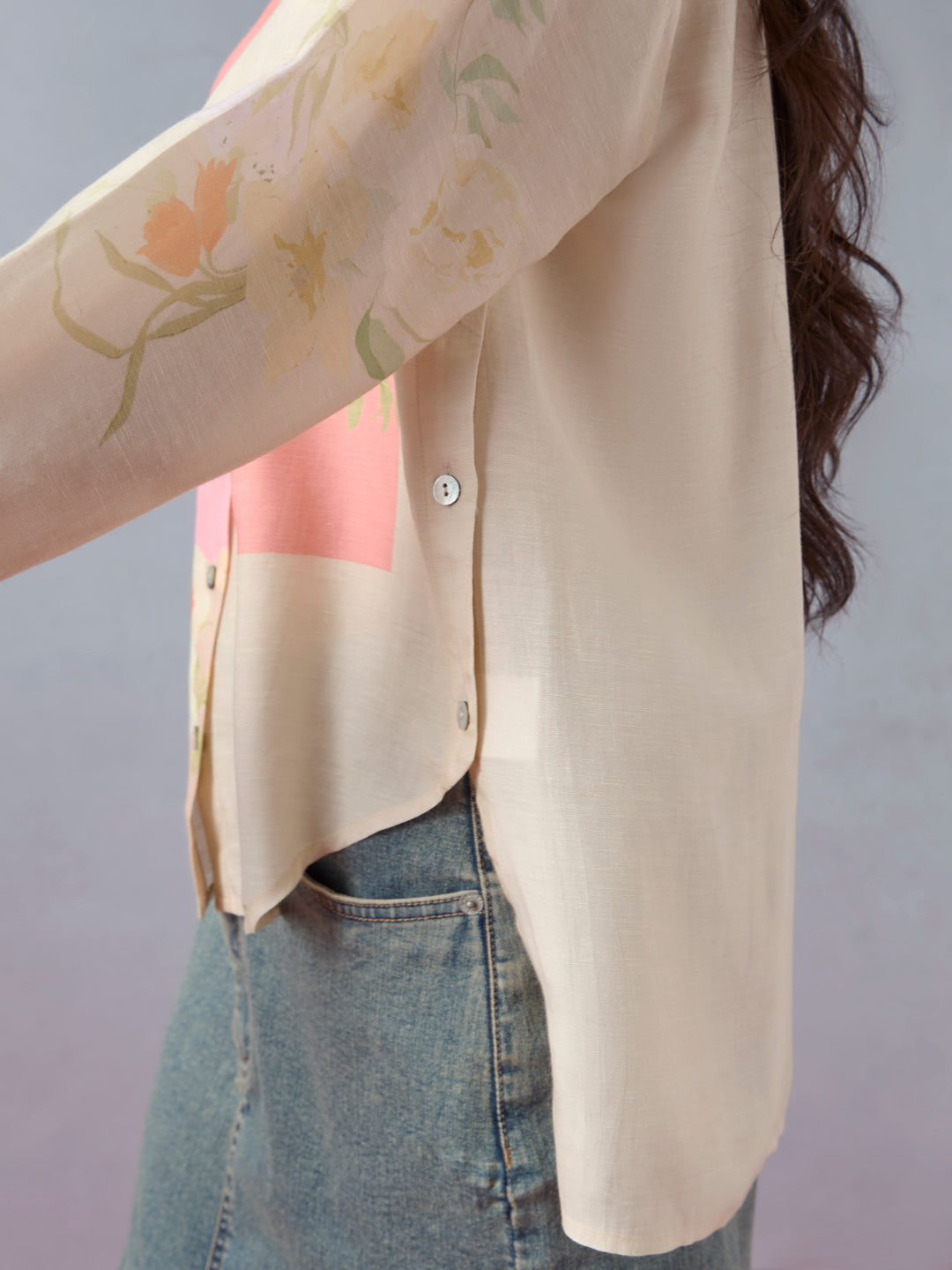 Samoh Floral Printed Shirt - Beige