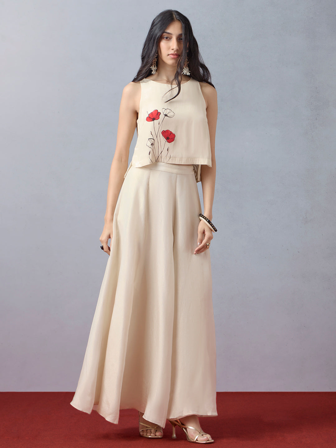 Samoh Floral Crop Top - Beige