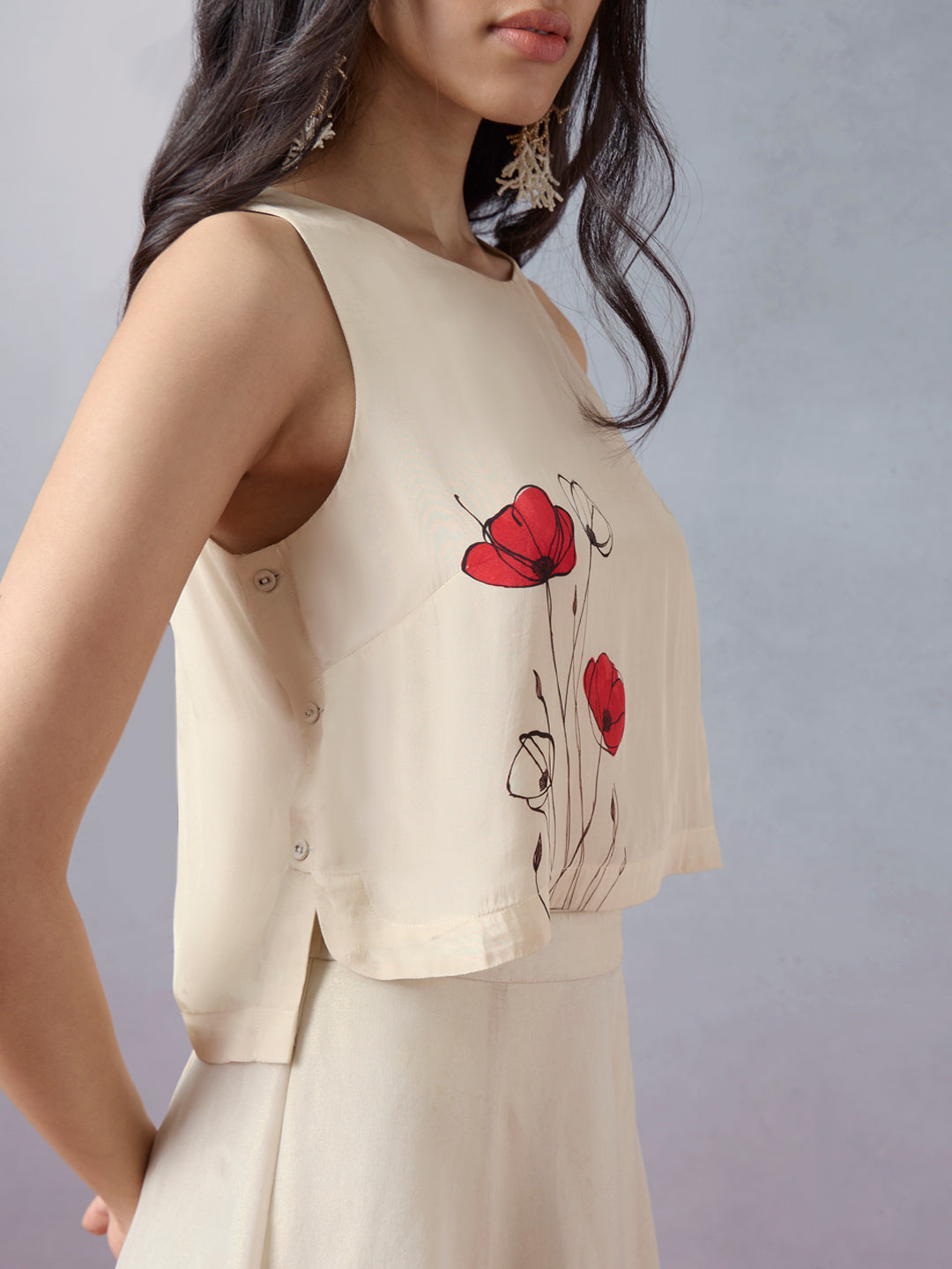 Samoh Floral Crop Top - Beige