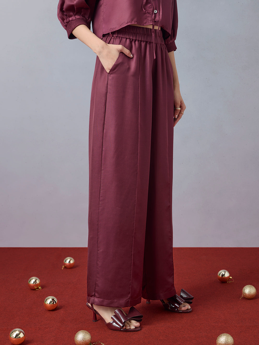 Straight-Leg Pants - Maroon