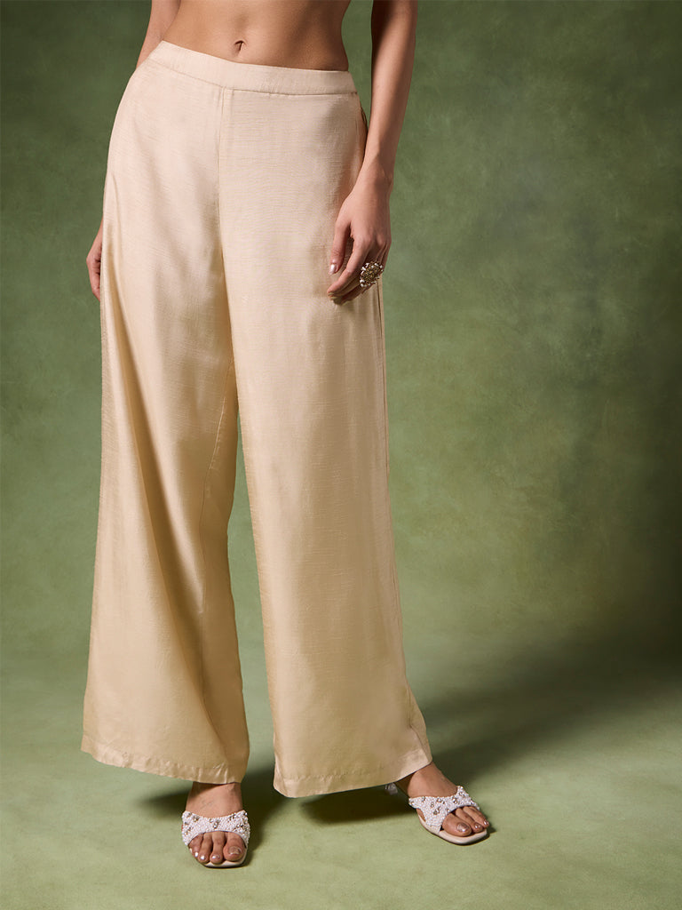 Samoh Wide-Leg Palazzos – Ivory