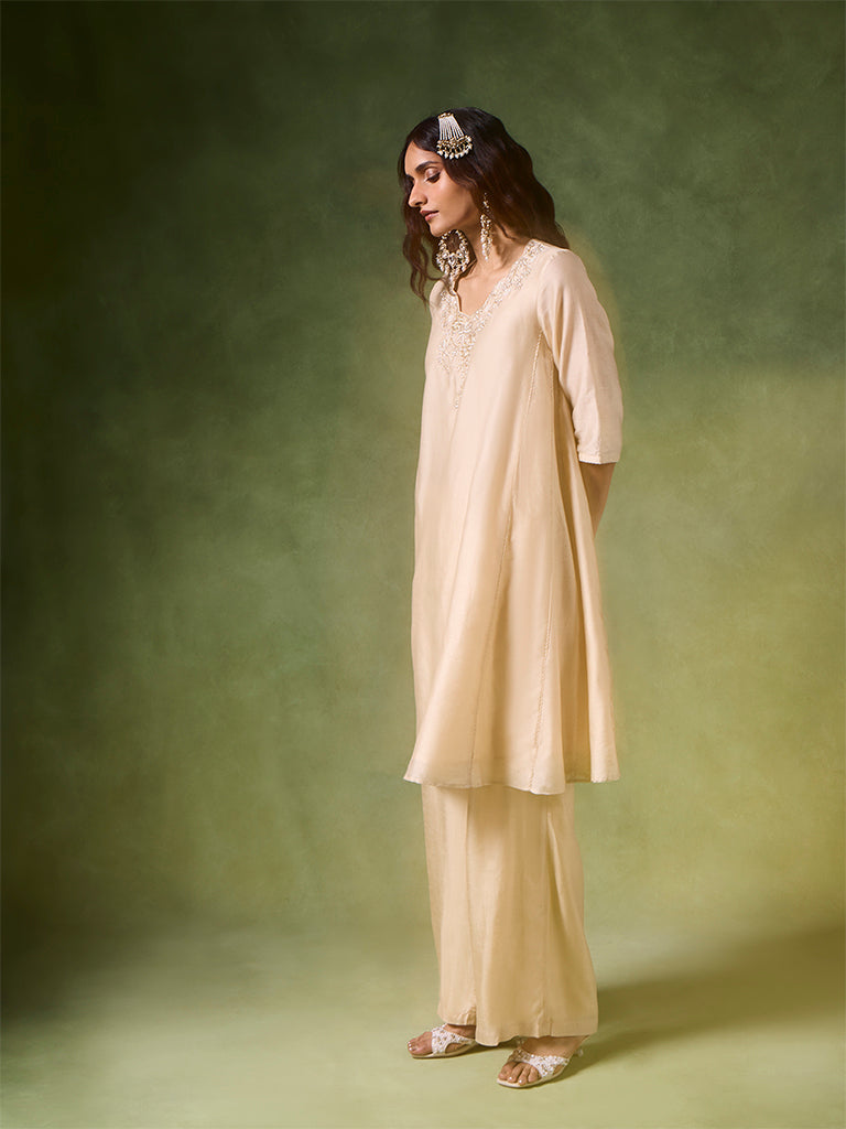 Samoh Wide-Leg Palazzos – Ivory