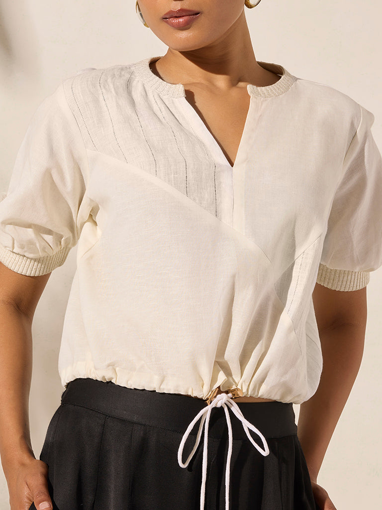 Samoh Drawstring Detailed Top - Cream