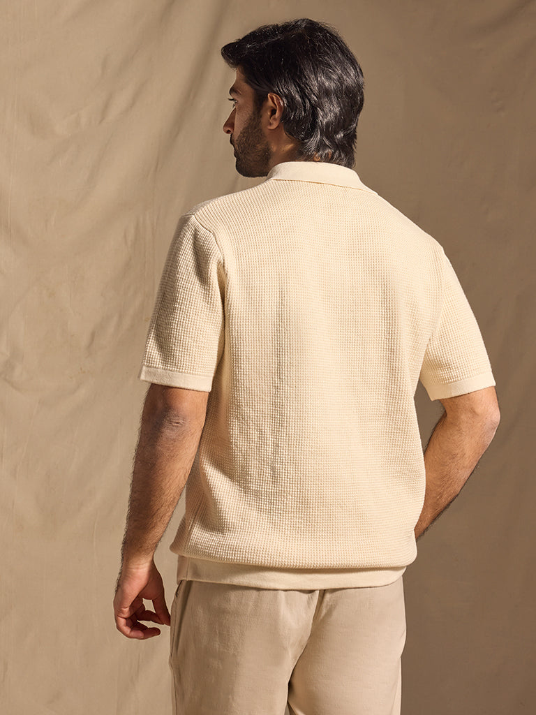 Samoh Popcorn Textured Polo T-Shirt - Cream