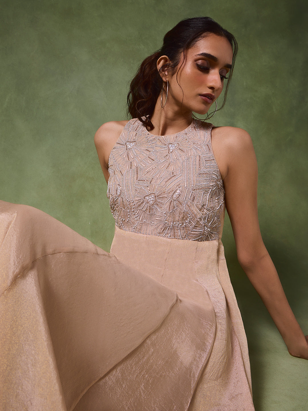 Embellished Maxi Dress – Beige