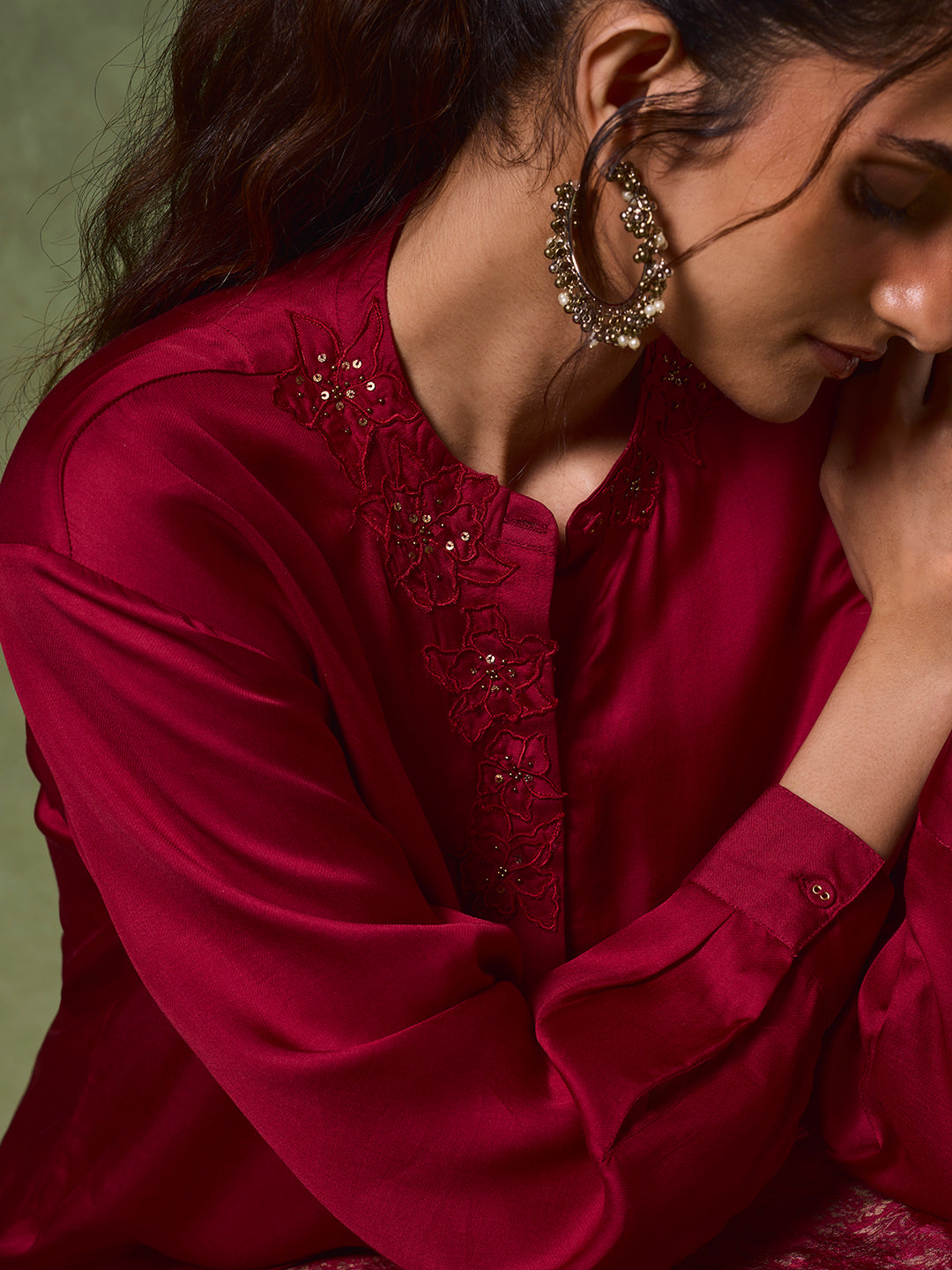 Organza Shirt with Camisole – Red