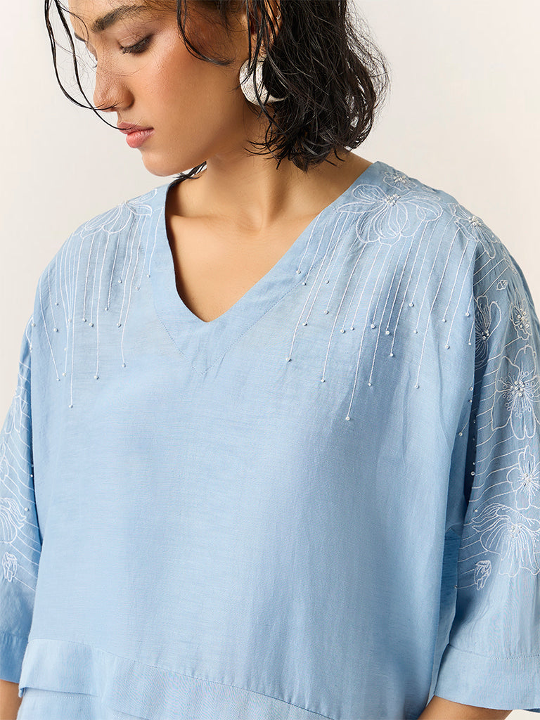 Samoh Embroidered Top – Blue