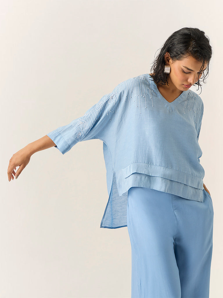 Samoh Embroidered Top – Blue