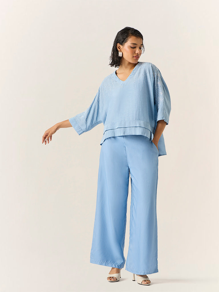 Samoh Embroidered Top – Blue