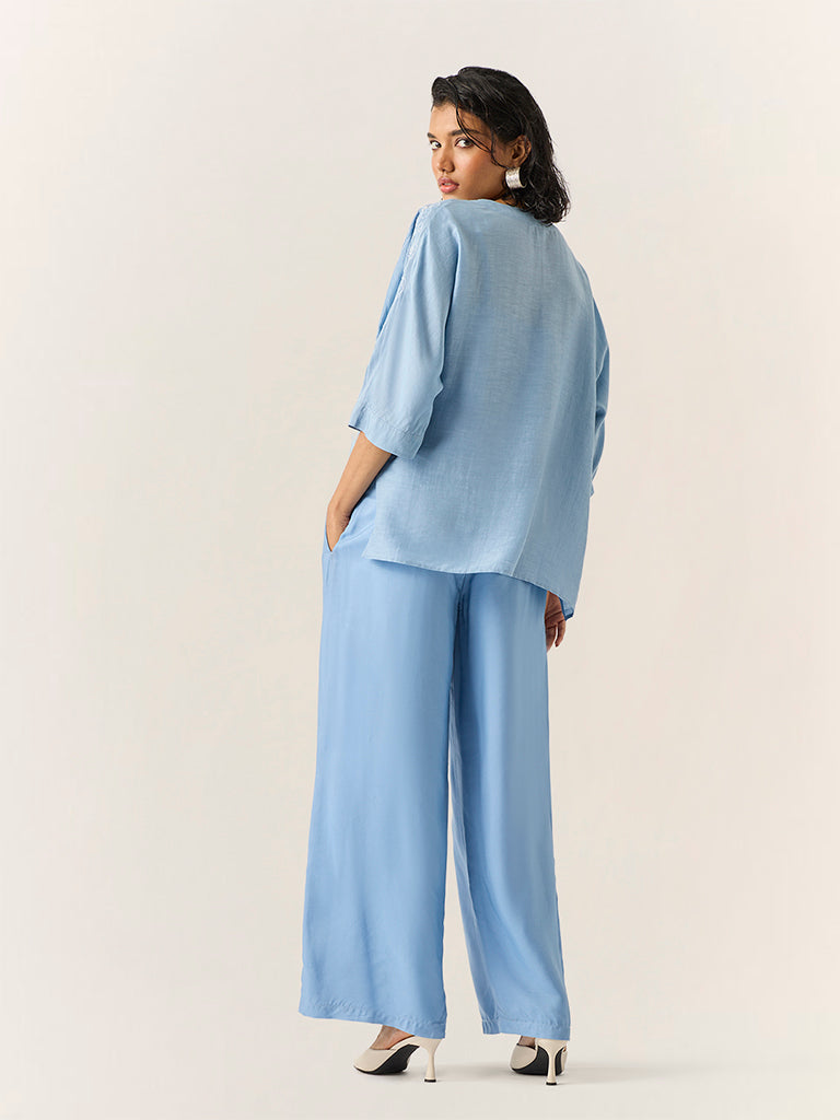 Samoh Embroidered Top – Blue