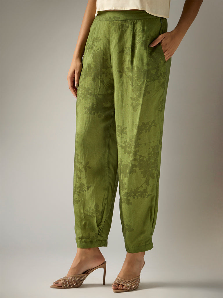 Samoh Printed Tapered Pants – Green