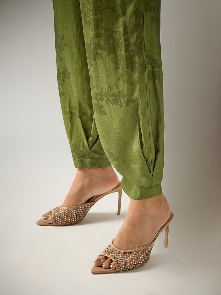 Samoh Printed Tapered Pants – Green