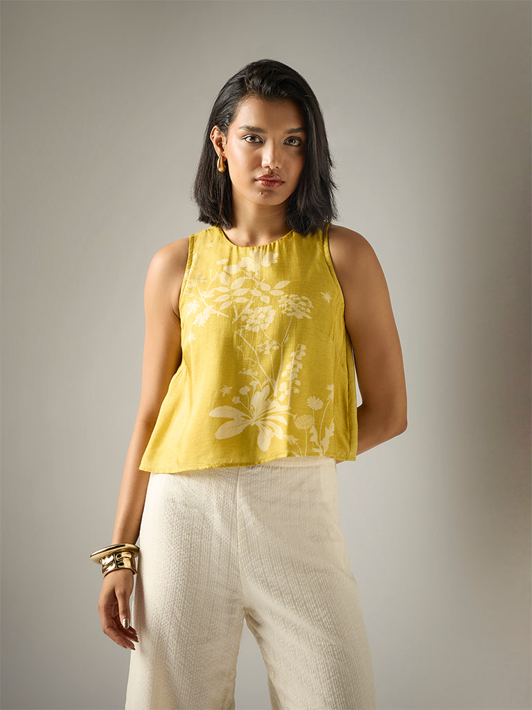 Samoh Printed Crop Top – Yellow