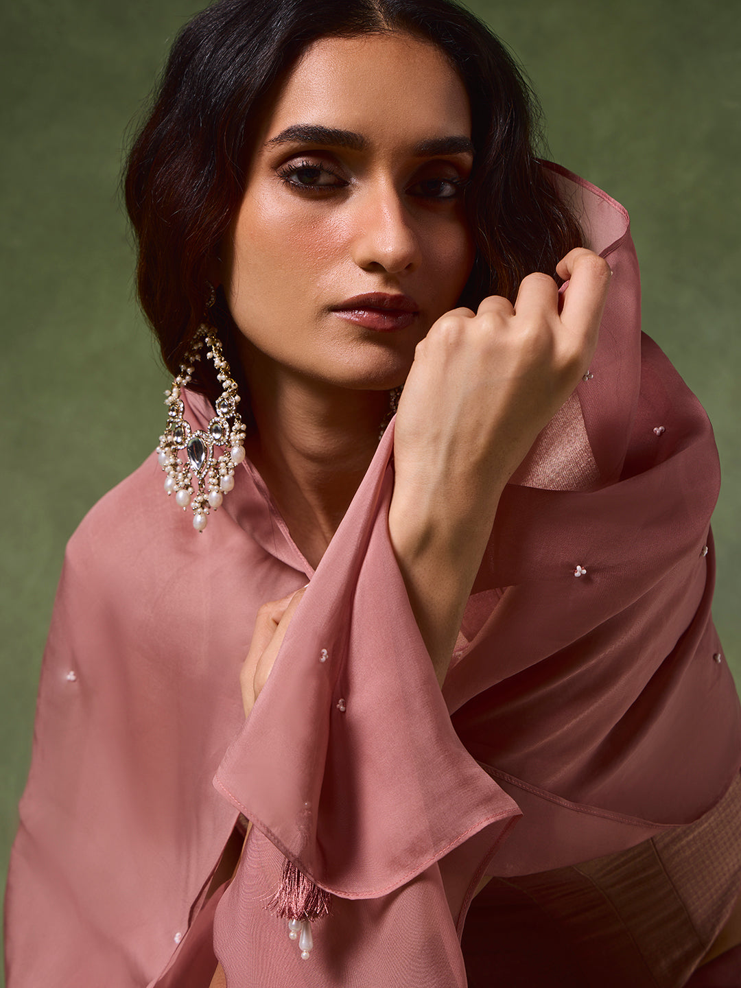 Samoh Embellished Dupatta – Pink