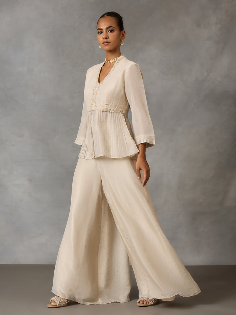 Embroidered Festive Peplum Top – Ivory