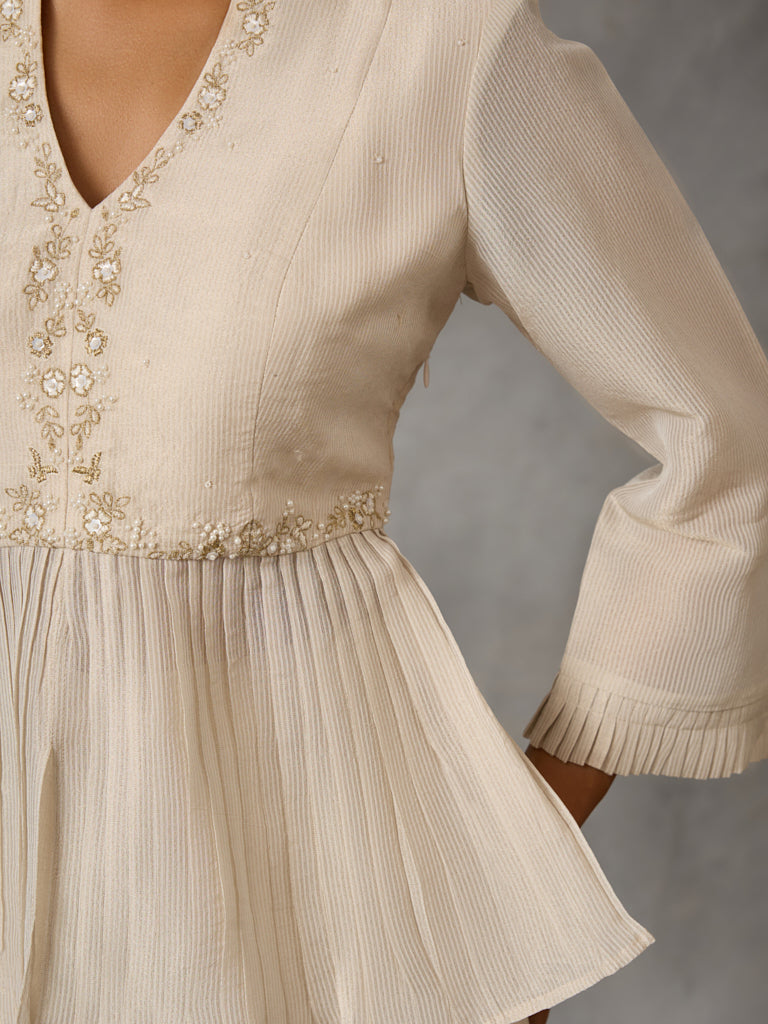 Embroidered Festive Peplum Top – Ivory