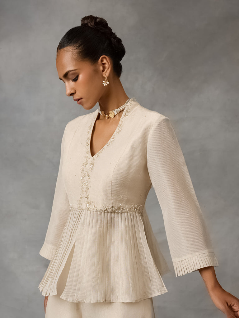 Embroidered Festive Peplum Top – Ivory