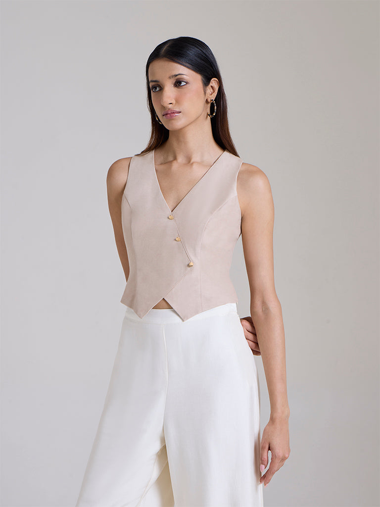Samoh Solid Waistcoat – Beige