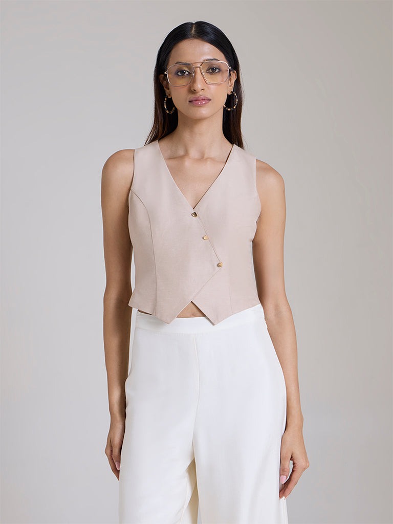 Samoh Solid Waistcoat – Beige